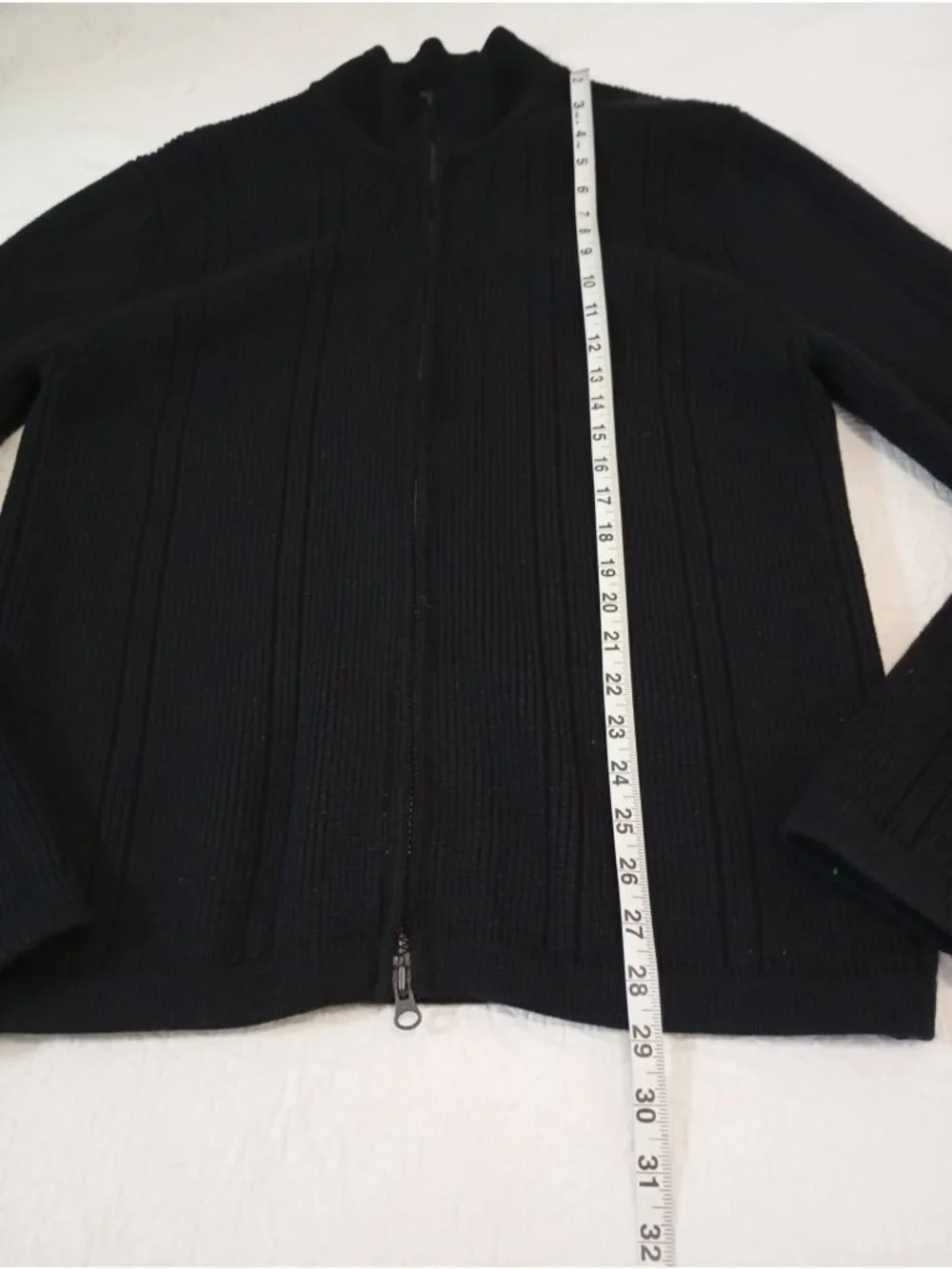 Banana Republic Mens Black Full-Zip Ribbed Knit Sweater size L Merino 100% Wool